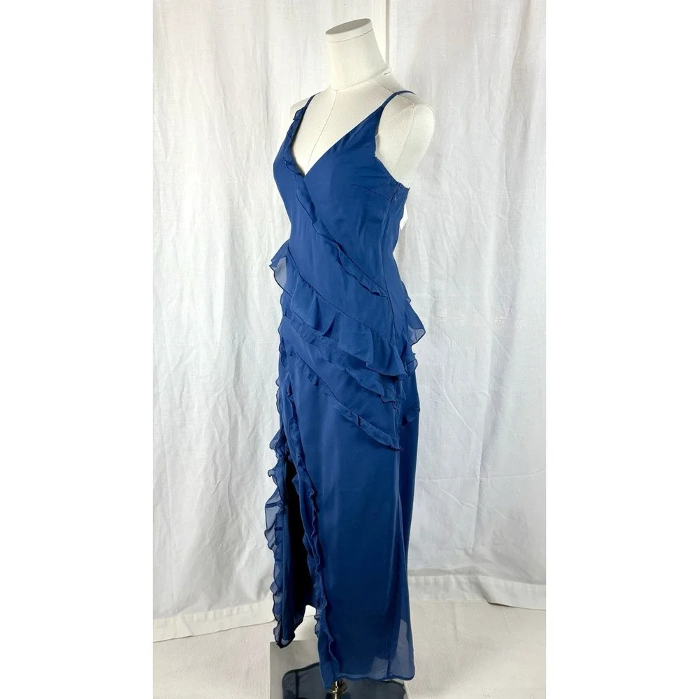 Abercrombie And Fitch Silk Maxi Dress Ruffles Blue NWT Sz S Fairy Boho Coquette